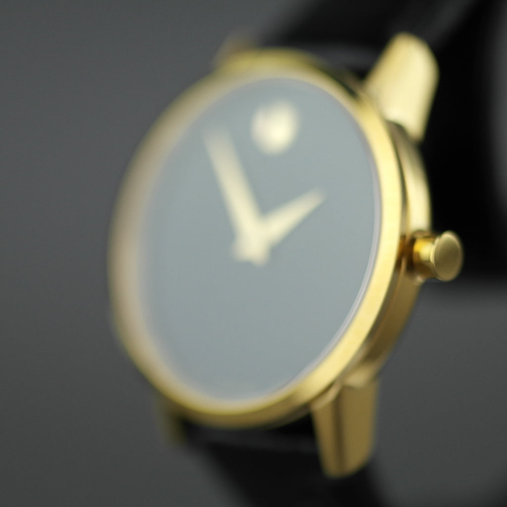 MOVADO Museum Classic Gold plated wrist watch with Leather strap