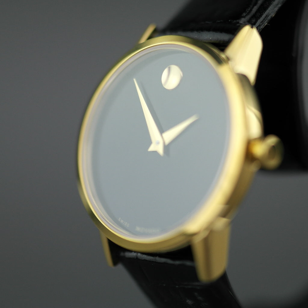 MOVADO Museum Classic Gold plated wrist watch with Leather strap