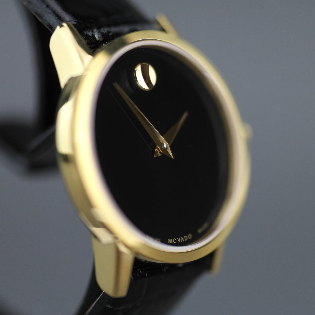 MOVADO Museum Classic Gold plated wrist watch with Leather strap
