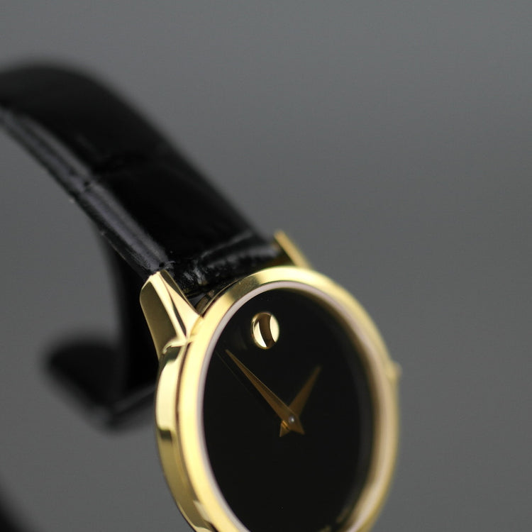 MOVADO Museum Classic Gold plated wrist watch with Leather strap