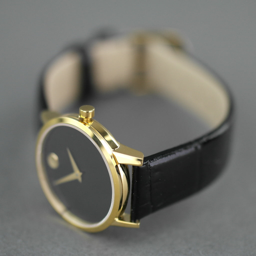 MOVADO Museum Classic Gold plated wrist watch with Leather strap