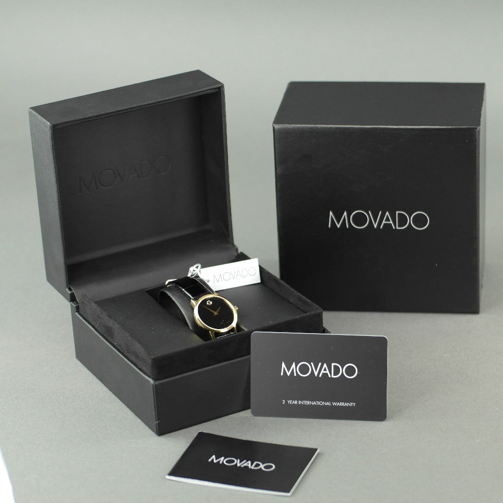 MOVADO Museum Classic Gold plated wrist watch with Leather strap