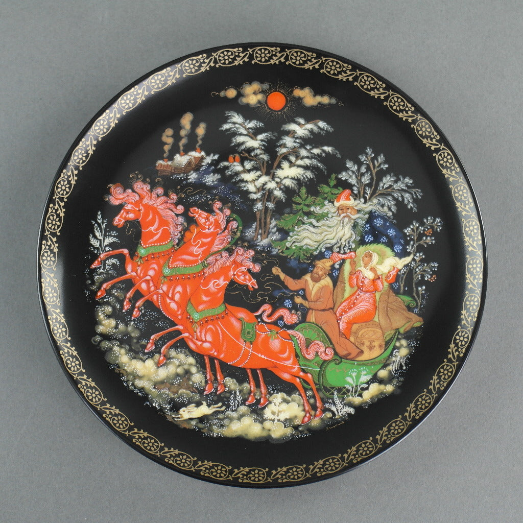 Morozko, Russian tales porcelain plate from Palekh Marsters of Russia, Wall Decor