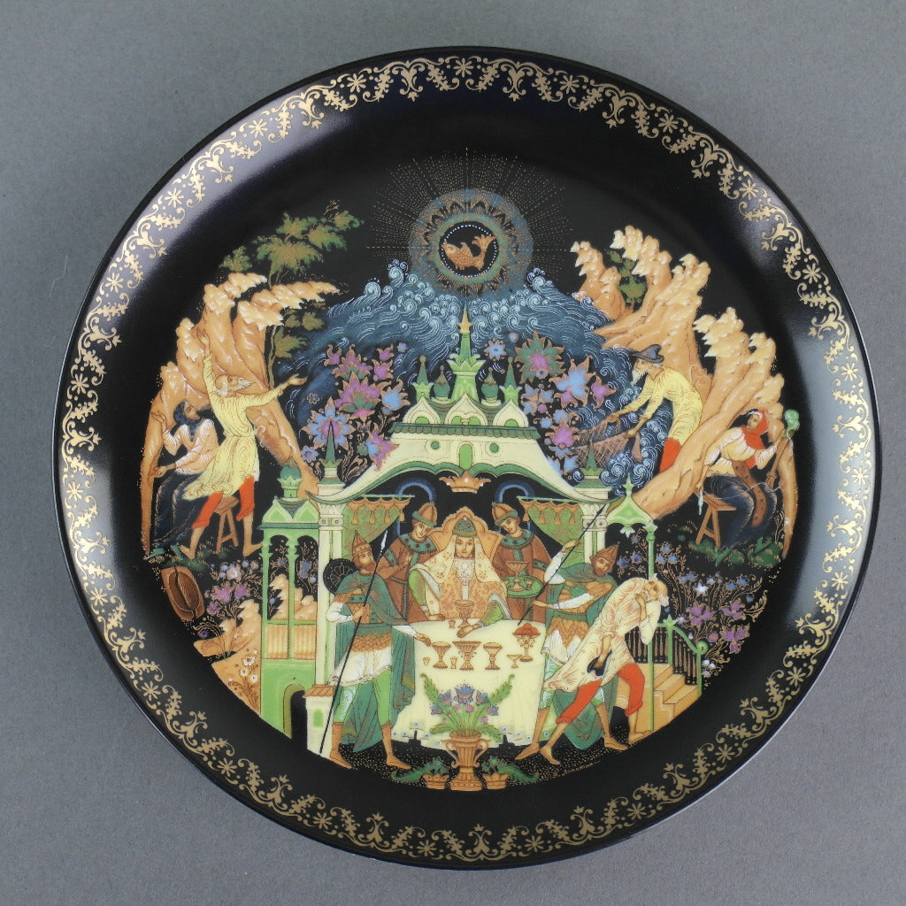 El pescador y el pez mágico, cuentos rusos Placa Vinogradoff Porcelana, Decoración de pared
