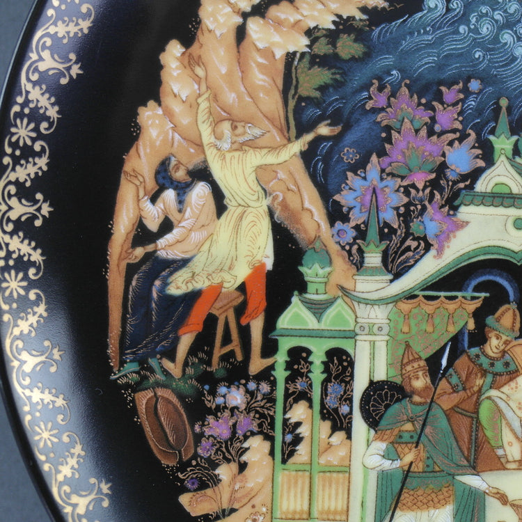 Der Fischer und der Zauberfisch, Russische Märchenteller Vinogradoff Porzellan, Wanddekoration