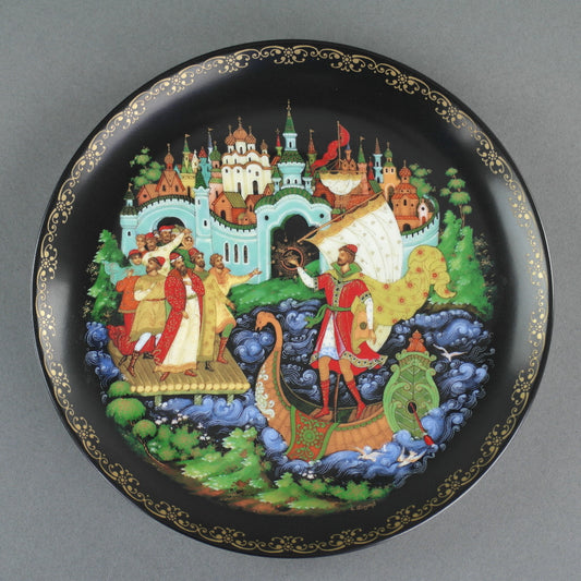 Sadko, Russian tales porcelain plate from Palekh Marsters of Russia, Wall Decor
