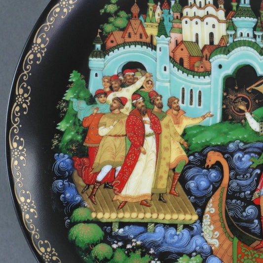 Sadko, russischer Märchen-Porzellanteller von Palekh Marsters aus Russland, Wanddekoration