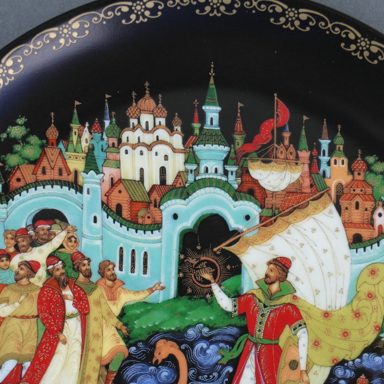 Sadko, Russian tales porcelain plate from Palekh Marsters of Russia, Wall Decor