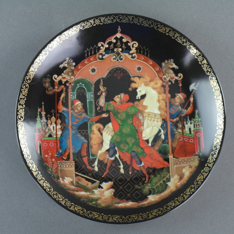 The Golden Bridle, Russian tales porcelain plate from Palekh Marsters of Russia, Wall Decor