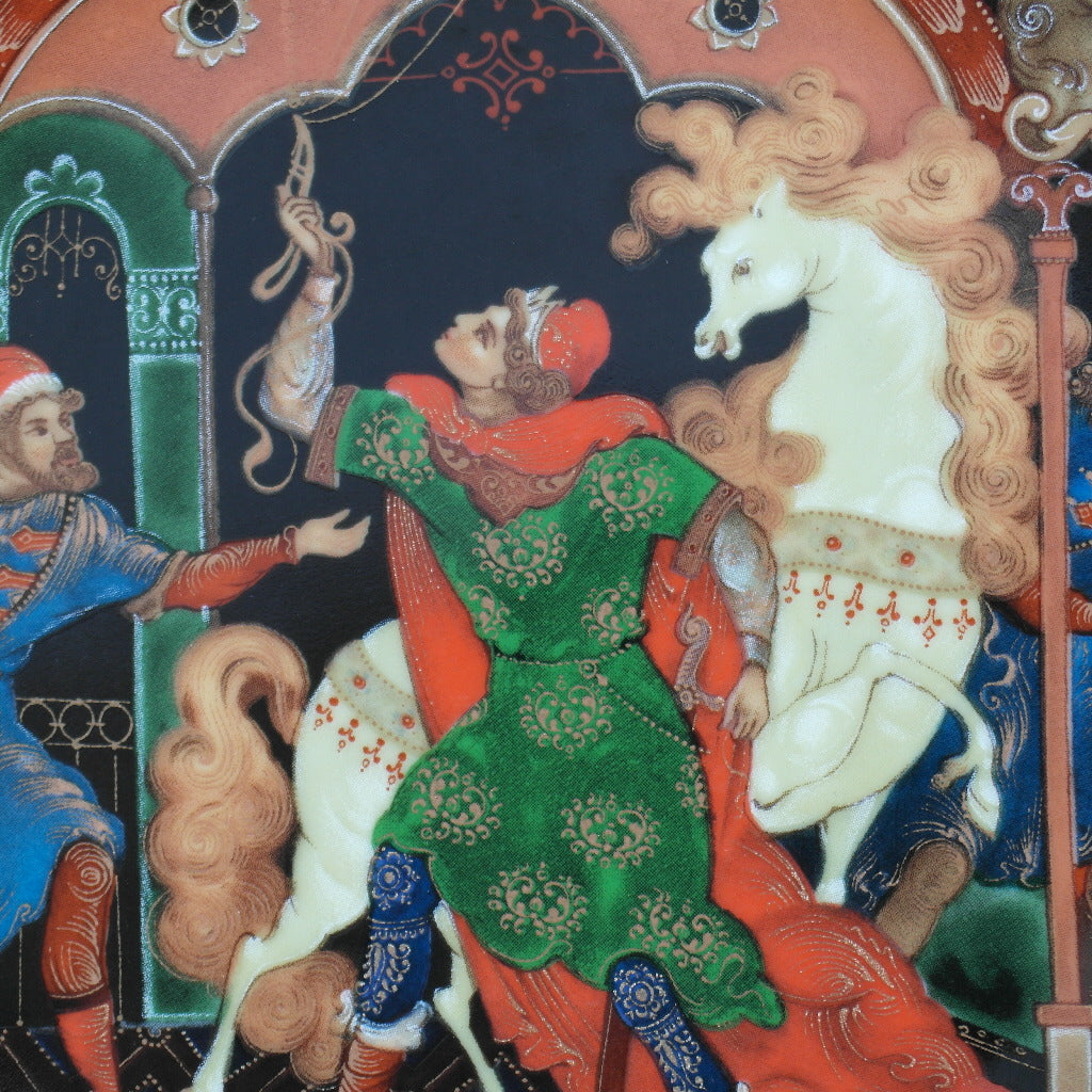 The Golden Bridle, Russian tales porcelain plate from Palekh Marsters of Russia, Wall Decor