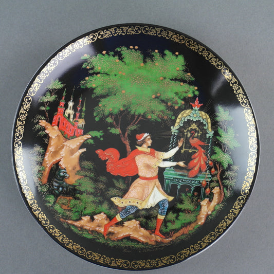 La jaula dorada, plato de porcelana de cuentos rusos de Palekh Marsters de Rusia, decoración de pared