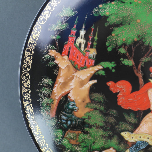 La jaula dorada, plato de porcelana de cuentos rusos de Palekh Marsters de Rusia, decoración de pared