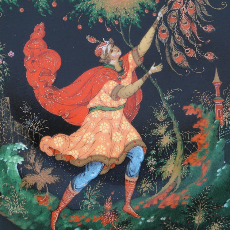 El Zarevich y el pájaro de fuego, plato de porcelana de cuentos rusos de Palekh Marsters de Rusia, Decoración de pared