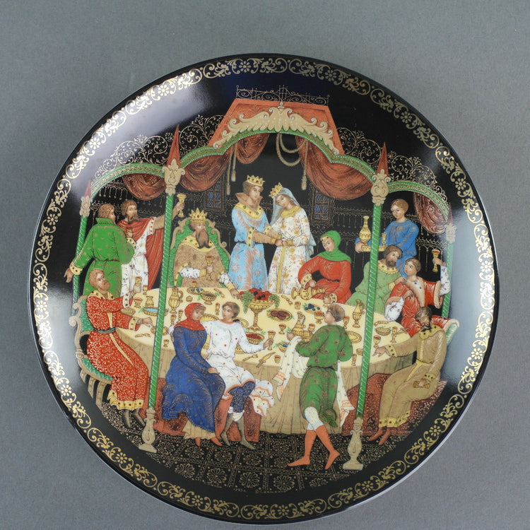 The Wedding Feast, Russian tales porcelain plate from Palekh Marsters of Russia, Wall Decor