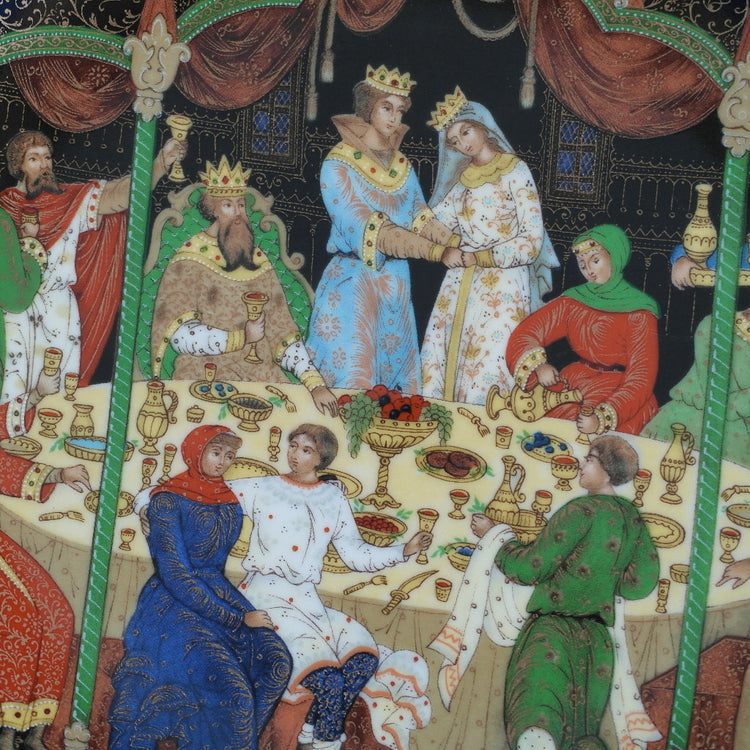 La fiesta de bodas, plato de porcelana de cuentos rusos de Palekh Marsters de Rusia, decoración de pared