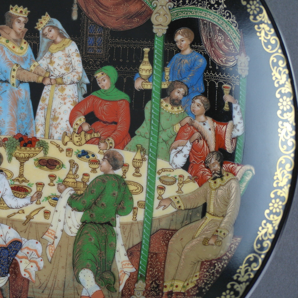 The Wedding Feast, Russian tales porcelain plate from Palekh Marsters of Russia, Wall Decor