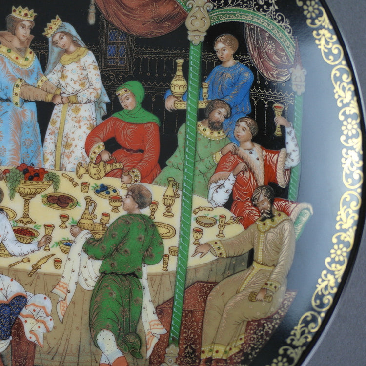 The Wedding Feast, Russian tales porcelain plate from Palekh Marsters of Russia, Wall Decor