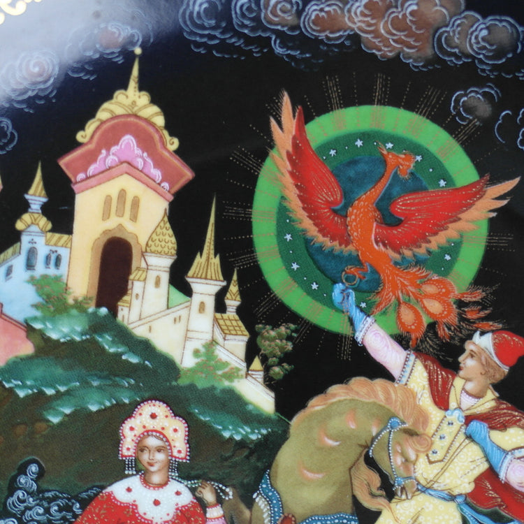 Prinzessin Elena und Ivan, russischer Märchen-Porzellanteller von Palekh Marsters of Russia, Wanddekoration