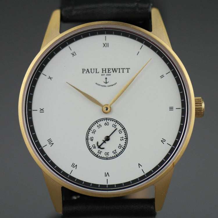 Paul Hewitt Signature Line watch Nautical Gold Mark I White Ocean black Leather