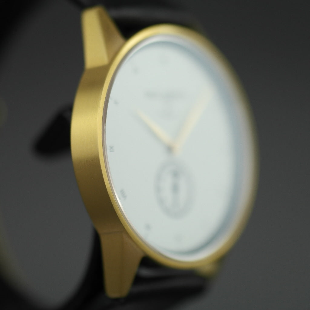 Paul Hewitt Signature Line Uhr Nautical Gold Mark I White Ocean schwarzes Leder