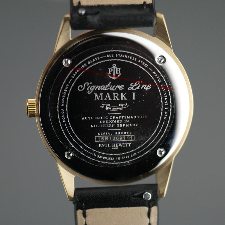 Paul Hewitt Signature Line watch Nautical Gold Mark I White Ocean black Leather
