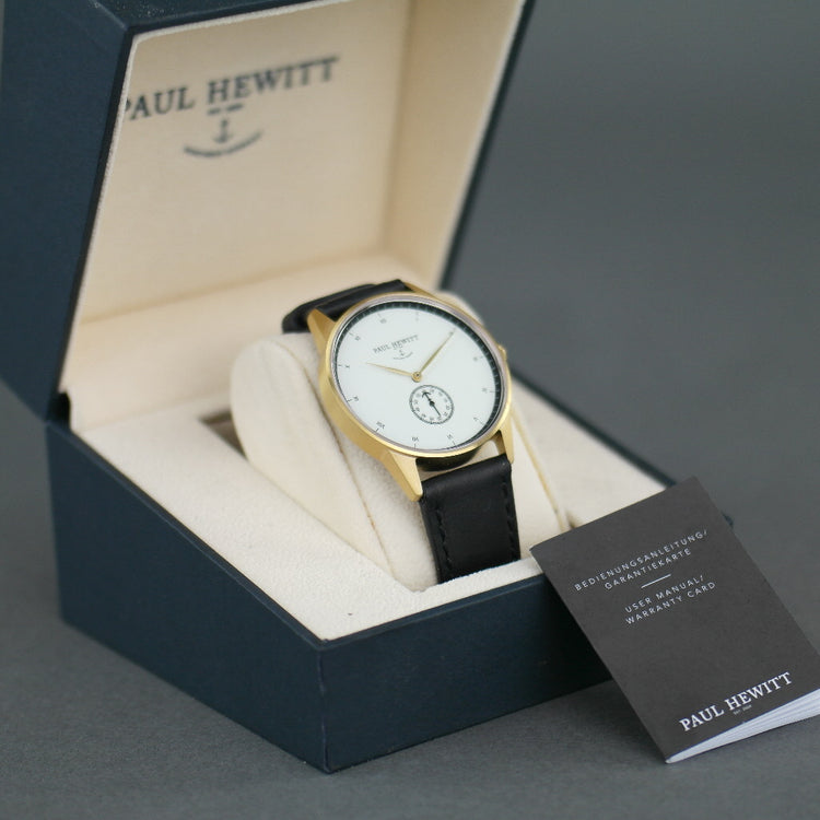 Paul Hewitt Signature Line watch Nautical Gold Mark I White Ocean black Leather