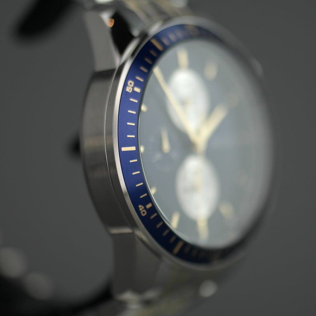 Bulova Men's Sport wrist watch with Stainless Steel Bracelet gold plated elements and blue dial