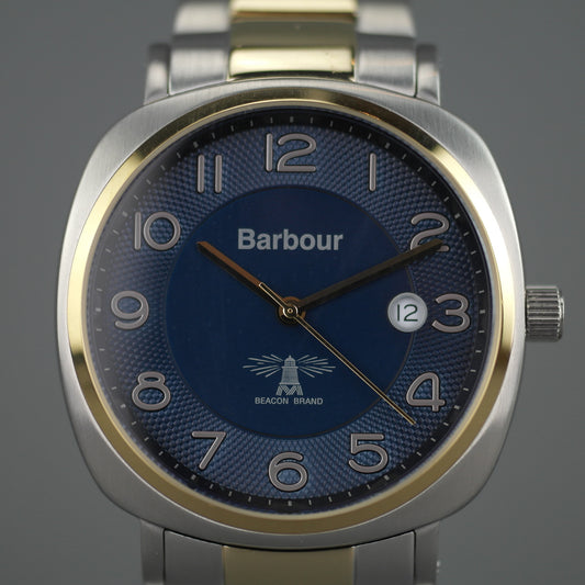 Barbour Beacon Drive wrist watch white blue with date and stainless steel bracelet