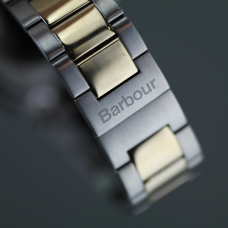 Barbour Beacon Drive Armbanduhr weiß blau mit Datum und Edelstahlarmband