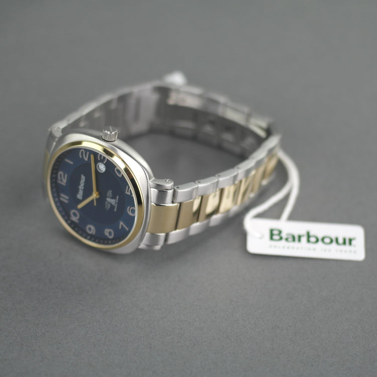 Barbour Beacon Drive wrist watch white blue with date and stainless steel bracelet
