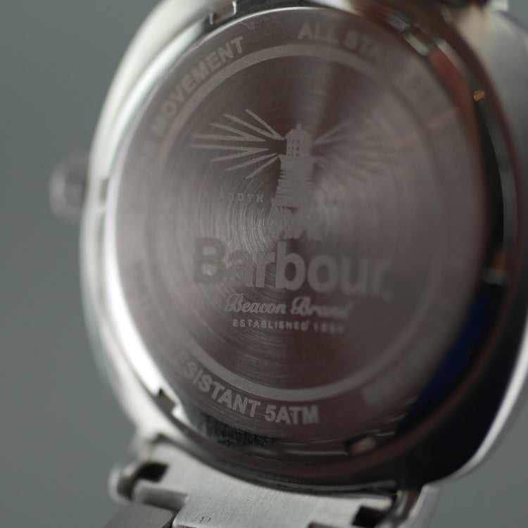 Barbour Beacon Drive Armbanduhr weiß blau mit Datum und Edelstahlarmband