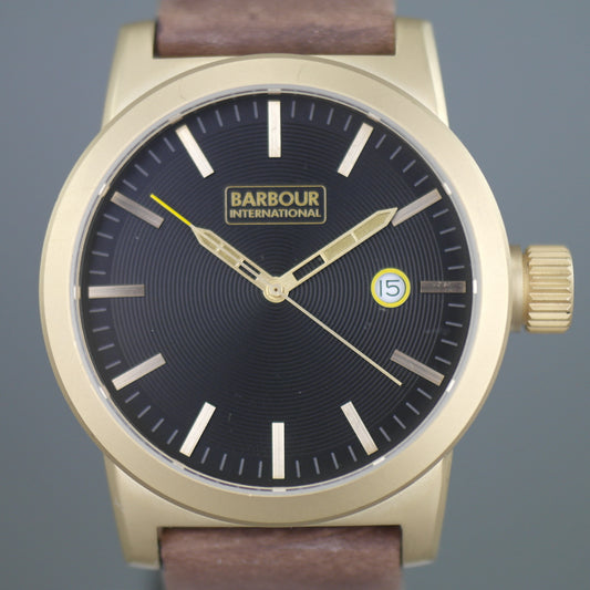 Barbour International Halsted Armbanduhr, braunes Zifferblatt mit Datum und Lederarmband 