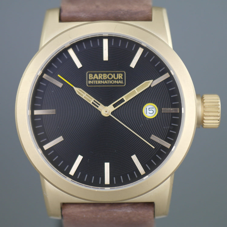 Barbour International Halsted wrist watch brown dial with date and leather strap