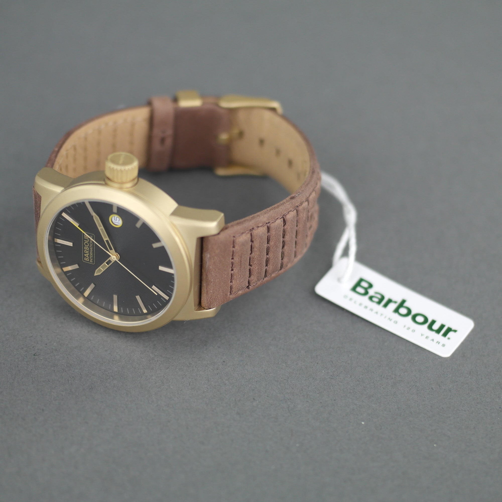 Reloj de pulsera Barbour International Halsted con esfera marrón y fecha y correa de piel 