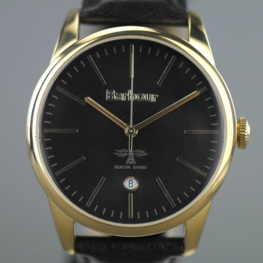 Barbour Leighton un reloj súper especial para caballero chapado en oro con correa de cuero 