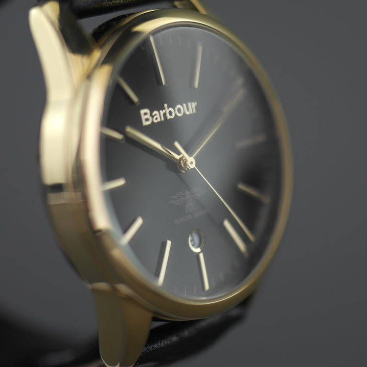 Barbour Leighton un reloj súper especial para caballero chapado en oro con correa de cuero 