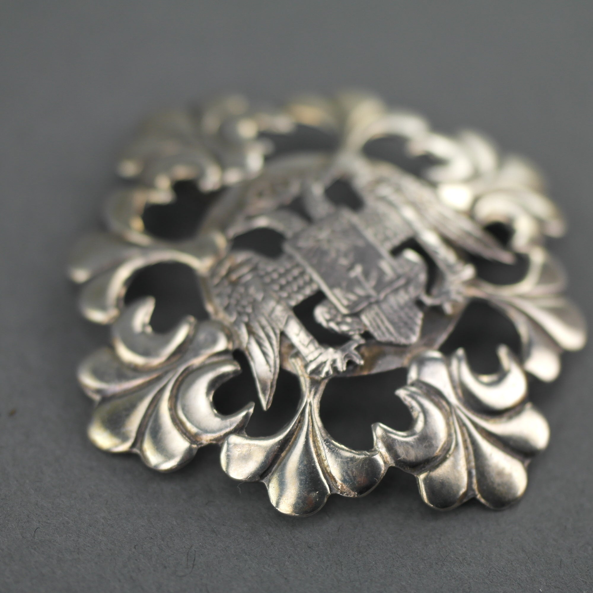 Antique Double Eagle pin Brooch with Coat of Arms of Lima, Peru - This is the true signal of the kings