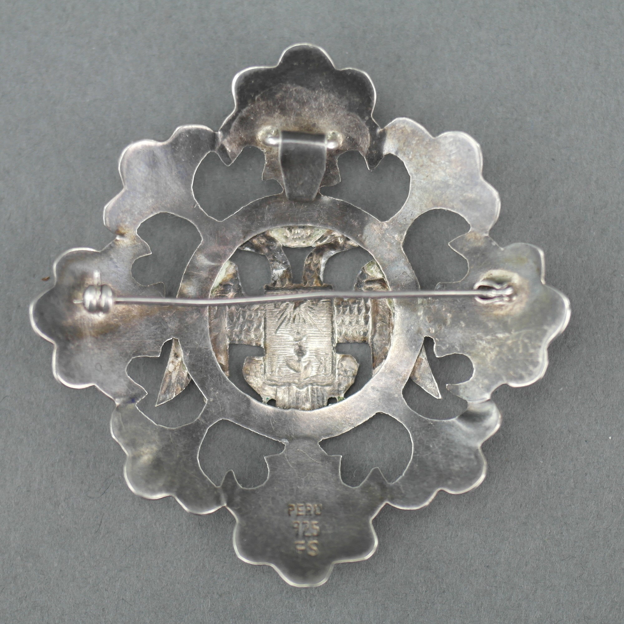 Antique Double Eagle pin Brooch with Coat of Arms of Lima, Peru - This is the true signal of the kings