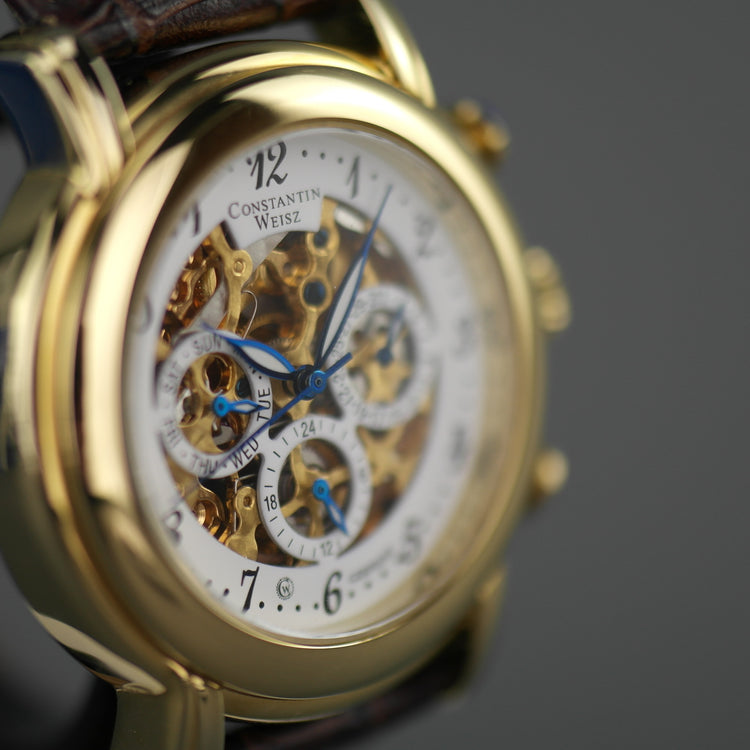 Constantin Weisz Edición Limitada Automático Reloj esqueleto chapado en oro correa marrón