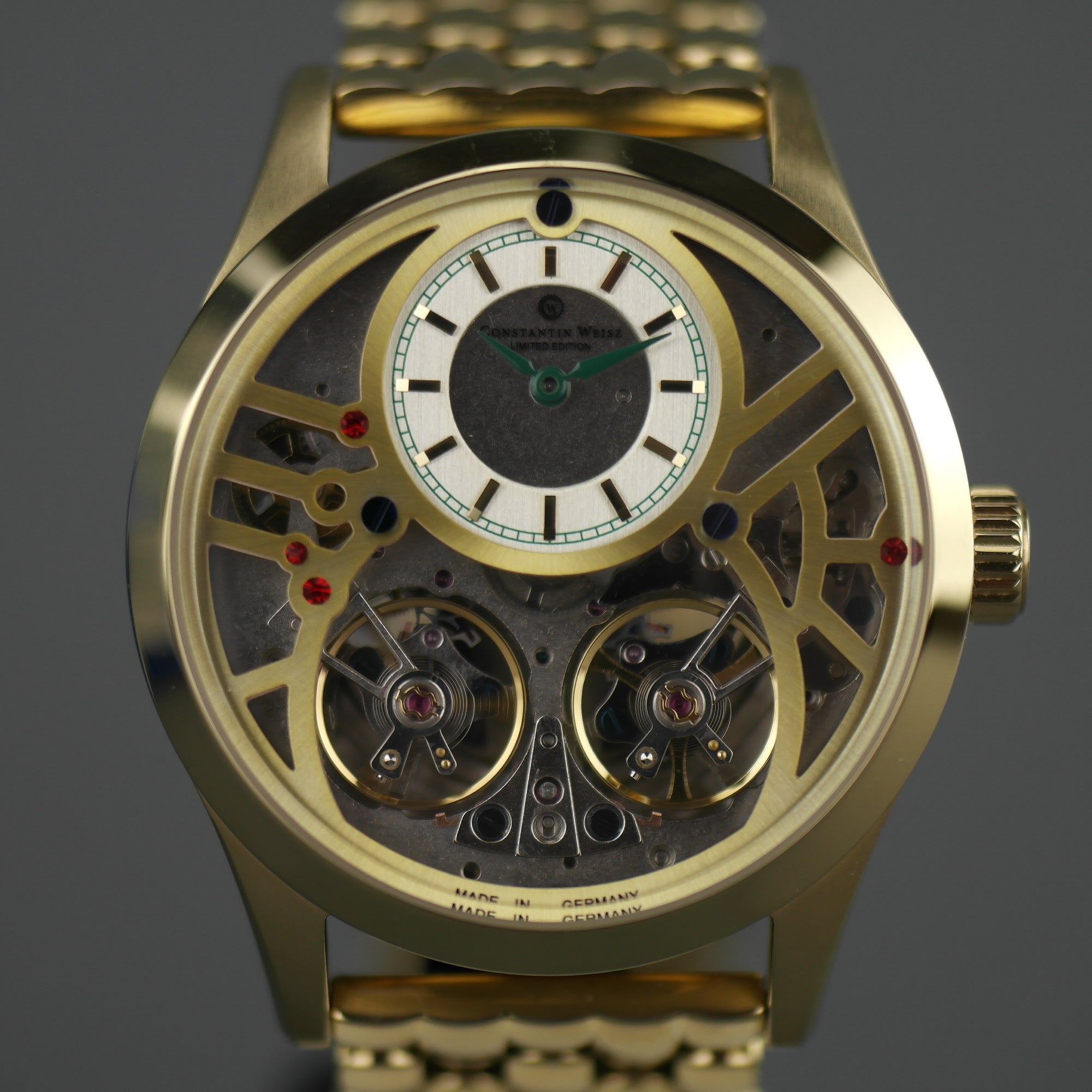Constantin Weisz 40 Juwelen vergoldetes Herrenarmbanduhr mit automatischer Doppelunruh