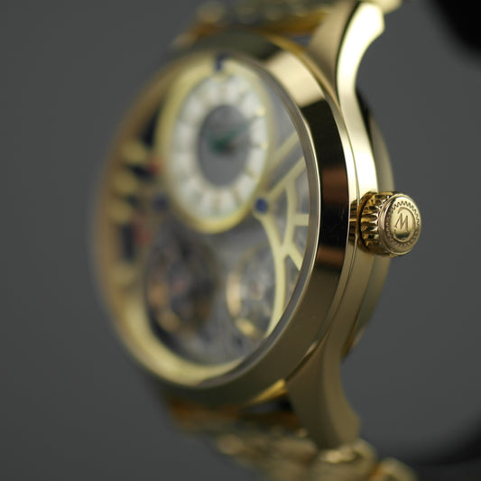 Constantin Weisz 40 joyas chapado en oro pulsera de reloj de pulsera automático con volante dual para caballero
