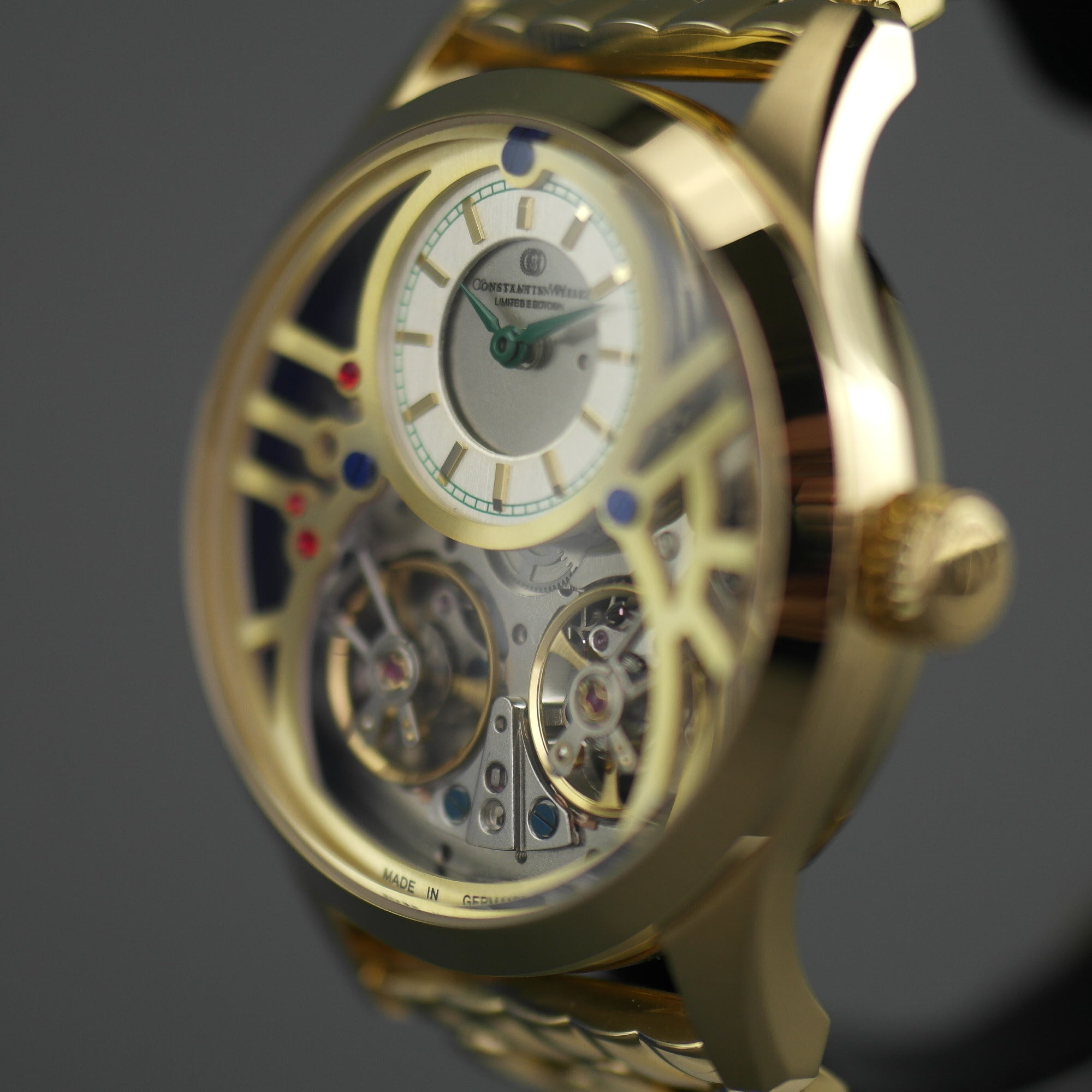 Constantin Weisz 40 Juwelen vergoldetes Herrenarmbanduhr mit automatischer Doppelunruh