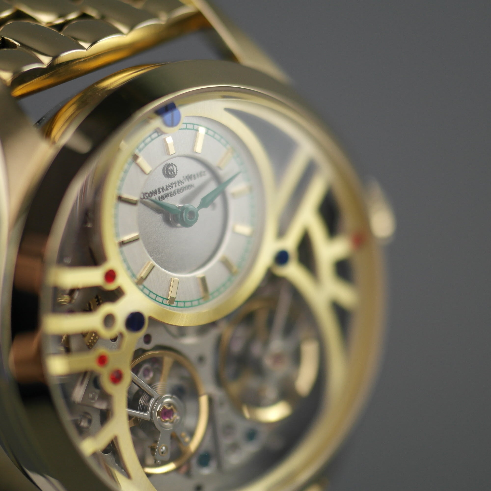 Constantin Weisz 40 Juwelen vergoldetes Herrenarmbanduhr mit automatischer Doppelunruh