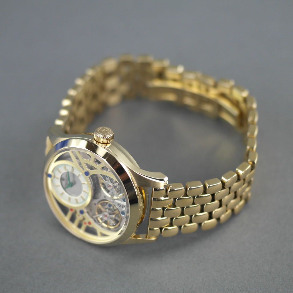 Constantin Weisz 40 joyas chapado en oro pulsera de reloj de pulsera automático con volante dual para caballero
