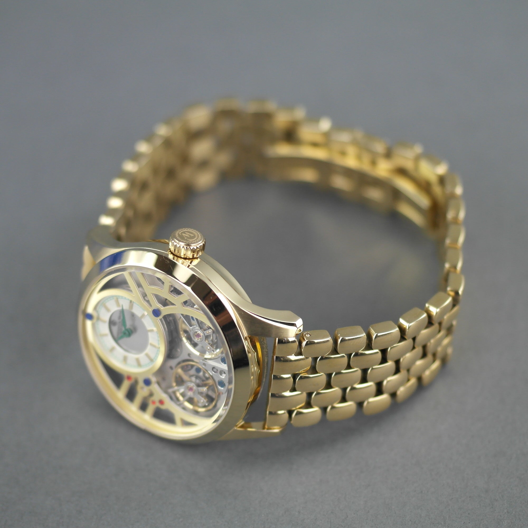Constantin Weisz 40 Juwelen vergoldetes Herrenarmbanduhr mit automatischer Doppelunruh
