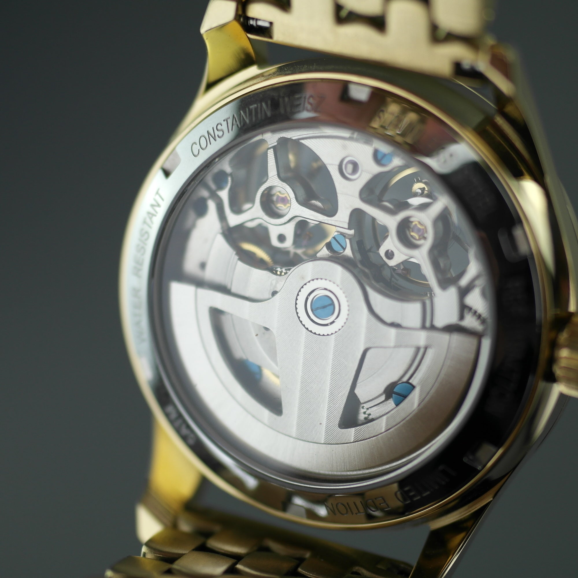 Constantin Weisz 40 Juwelen vergoldetes Herrenarmbanduhr mit automatischer Doppelunruh