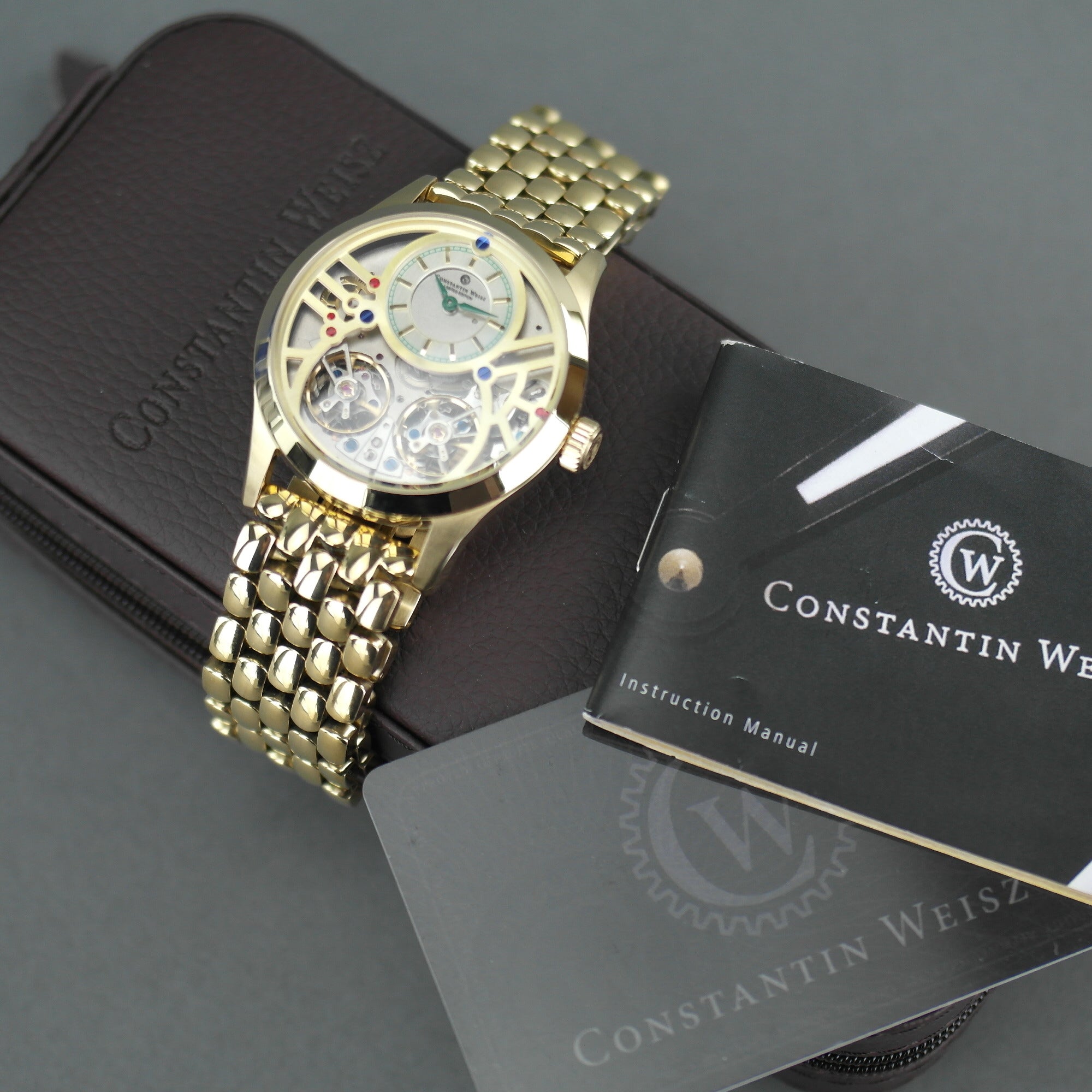 Constantin Weisz 40 Juwelen vergoldetes Herrenarmbanduhr mit automatischer Doppelunruh