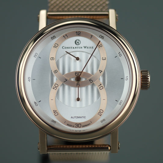 Constantin Weisz Reloj de pulsera automático para caballero chapado en oro con 20 joyas y pulsera milanesa 