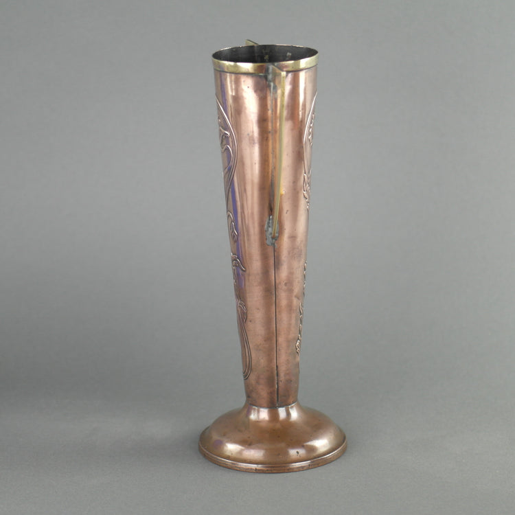 Art Nouveau flowers ornamented brass and copper vase