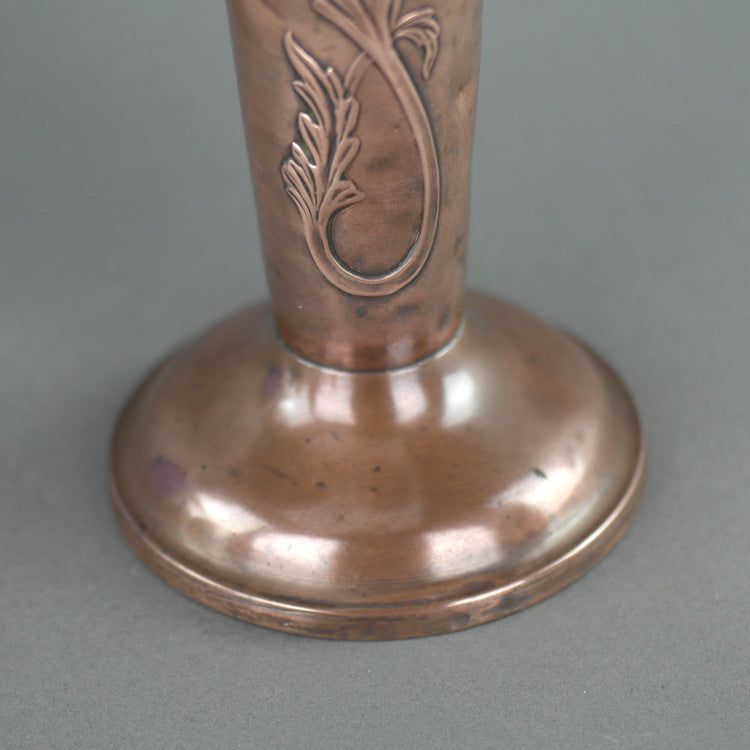 Art Nouveau flowers ornamented brass and copper vase